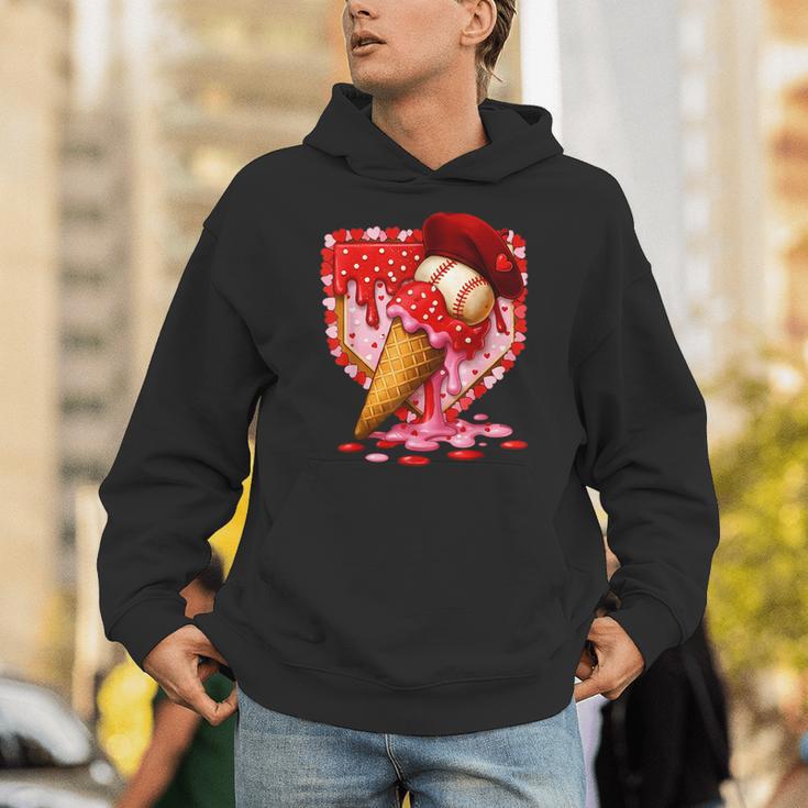 Baseball Heart Valentine Baseball Ice Cream Drip Boys Girls Unisex Hoodie