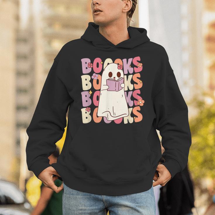 Boooks Halloween Ghost Pun Boo Books Groovy Ghost Unisex Hoodie