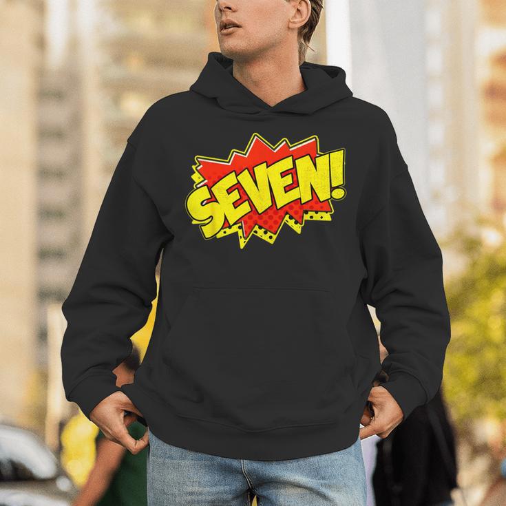 Boy Seven Superhero Comic Book Hero 7th Birthday Boy 7 Years Unisex Hoodie