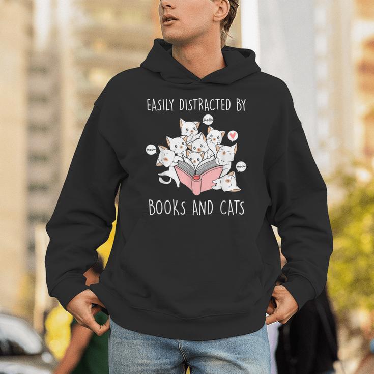 Cat & Book Lover Easily Distracted By Cats And Books For Men Women Kids Unisex Hoodie