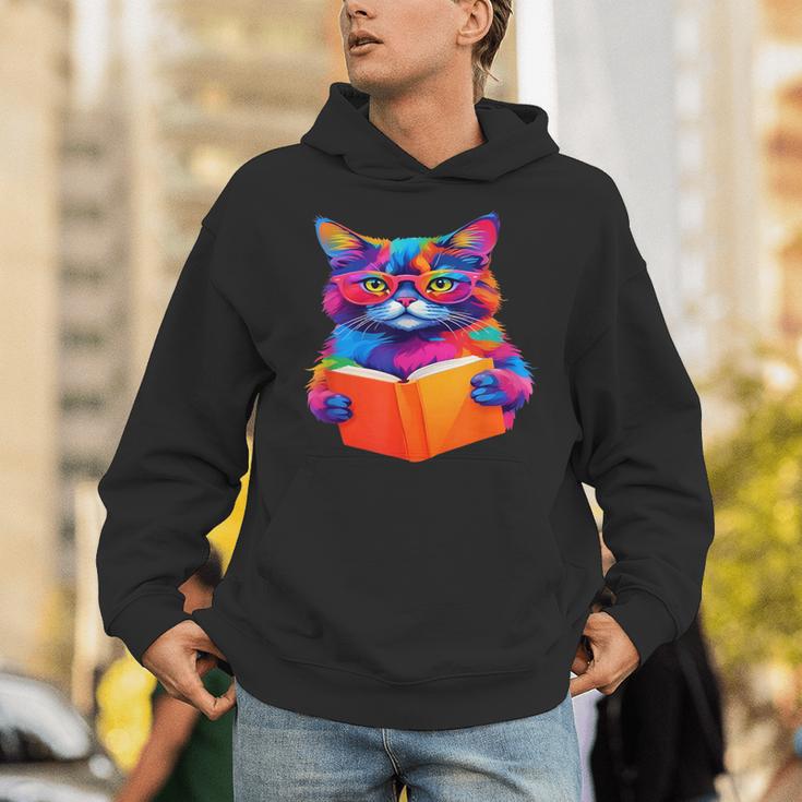 Cat Book Shirt Colorful Cat Reading Book Unisex Hoodie
