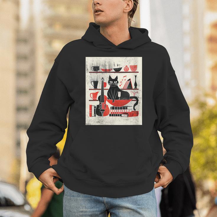 Cats Music Books Lover Essentials Red Retro Silkscreen Unisex Hoodie Cats Music Books Lover Essentials Red Retro Silkscreen Unisex Hoodie