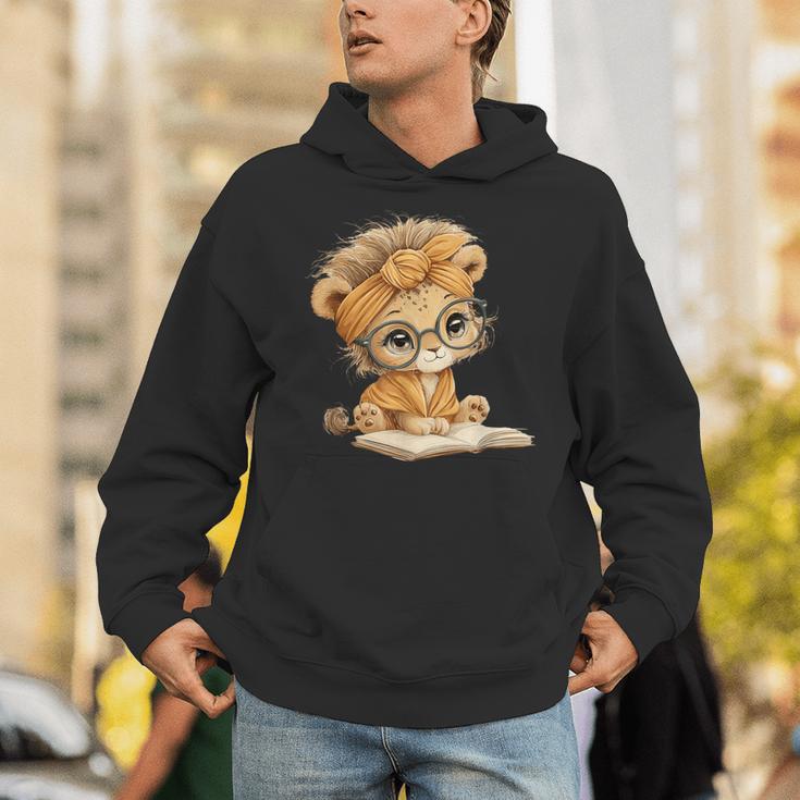Cute Lion Cub Reading Book With Headwrap Unisex Hoodie