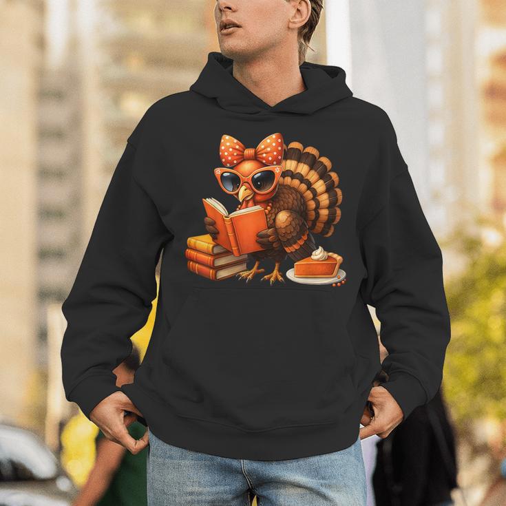 Cute Turkey Reading Book Lovers Bow Thanksgiving Unisex Hoodie