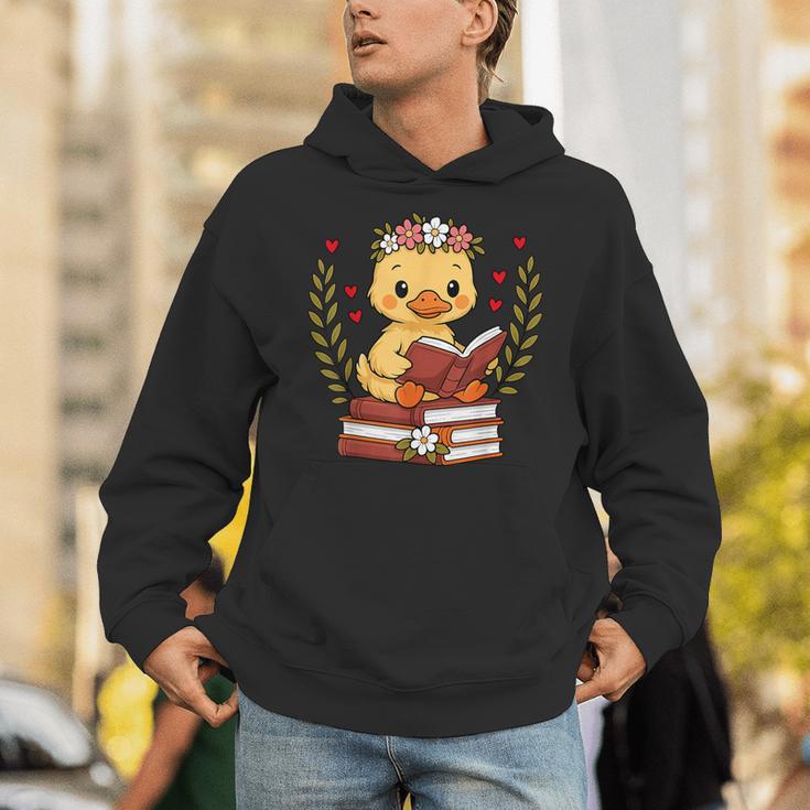 Duck Reading Book Graphic Duck With Book Floral Unisex Hoodie Duck Reading Book Graphic Duck With Book Floral Unisex Hoodie