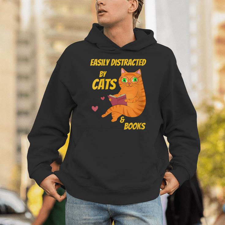 Easily Distracted By Cats And Books For Cat And Book Lover Unisex Hoodie