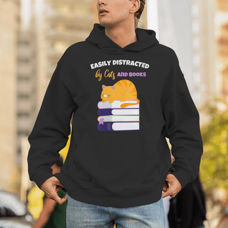 Easily Distracted Cats And Books Cute Cat Book Lover Unisex Hoodie