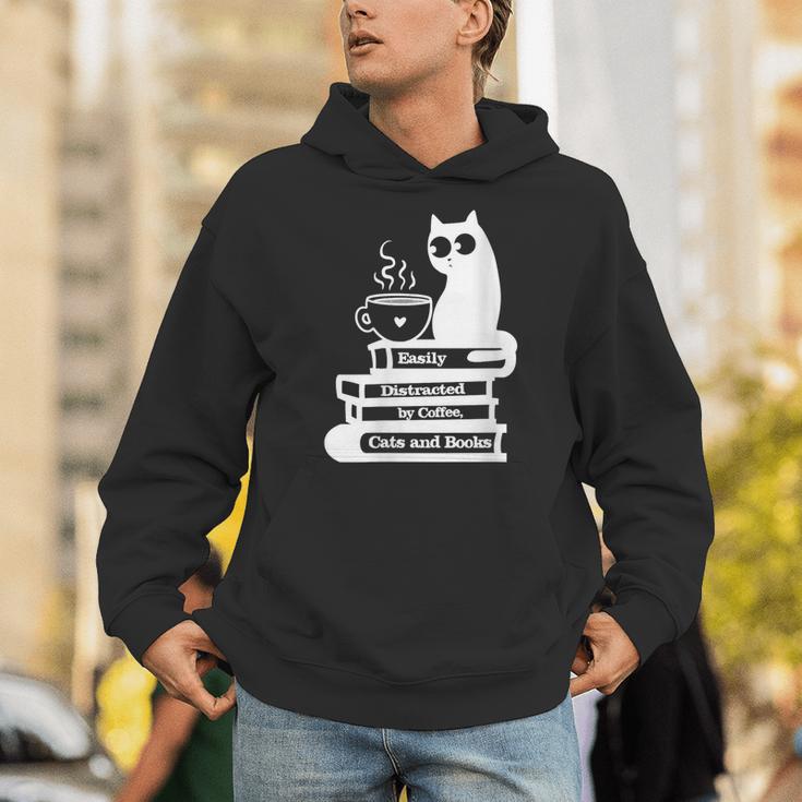 Easily Distracted Cats Coffee And Books Unisex Hoodie Easily Distracted Cats Coffee And Books Unisex Hoodie
