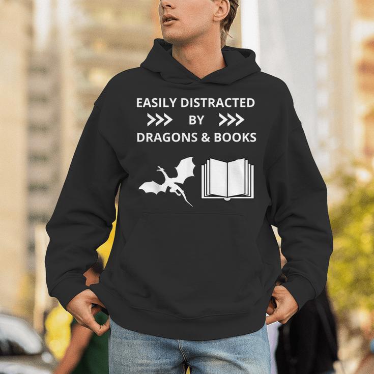 Easily Distracted By Dragon And Books Nerds Unisex Hoodie