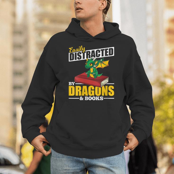 Easily Distracted By Dragons And Books Reading Book Dragon Unisex Hoodie