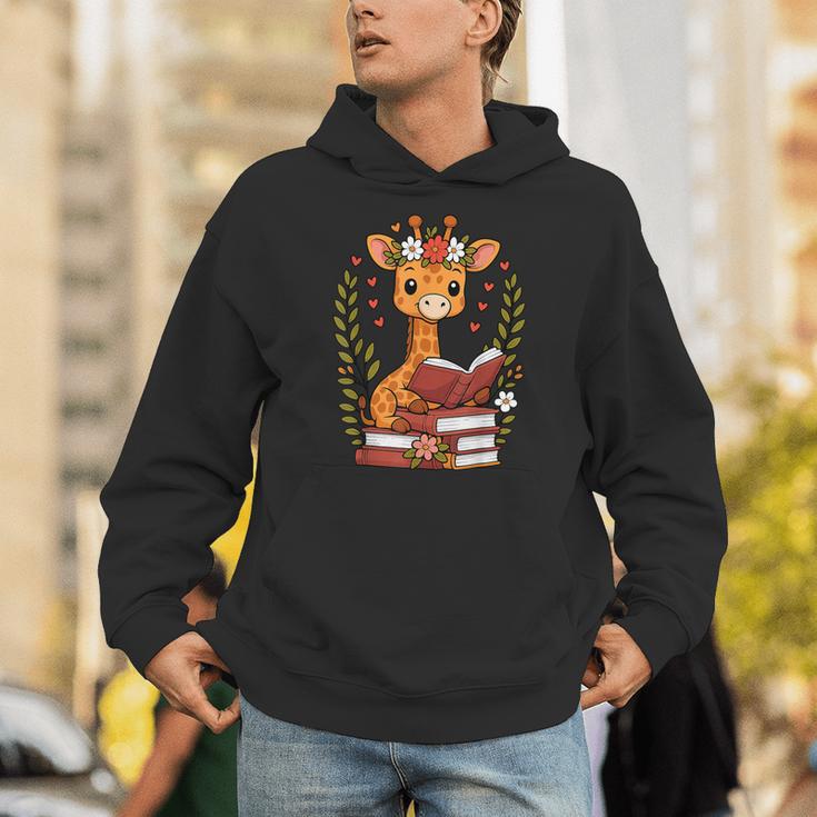Giraffe Reading Book Graphic Giraffe With Book Floral Unisex Hoodie