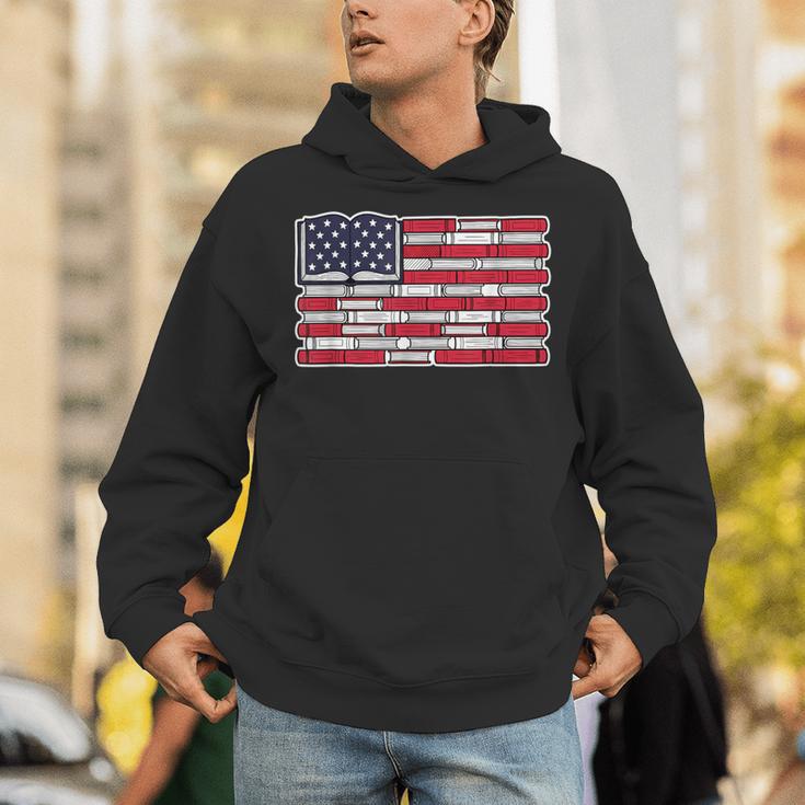 Patriotic Book Flag Reading American Flag Books Teacher Unisex Hoodie