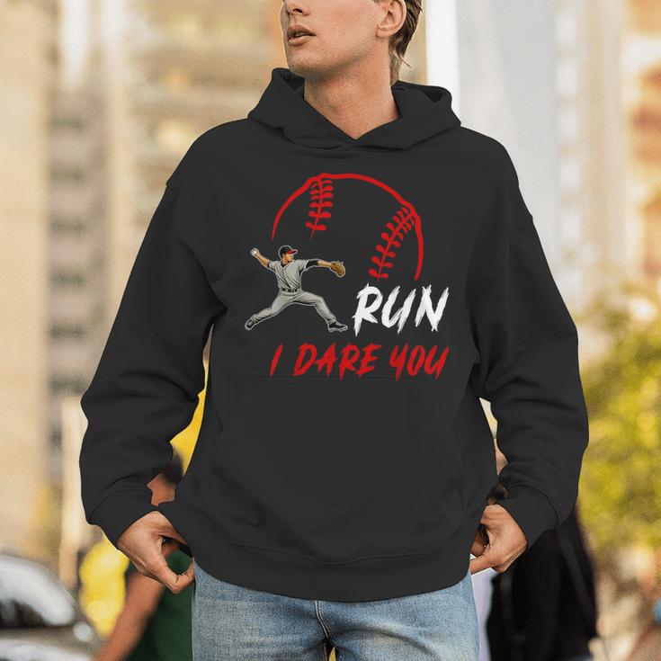 Run Steal I Dare You Humor Baseball Catcher Vintage Unisex Hoodie