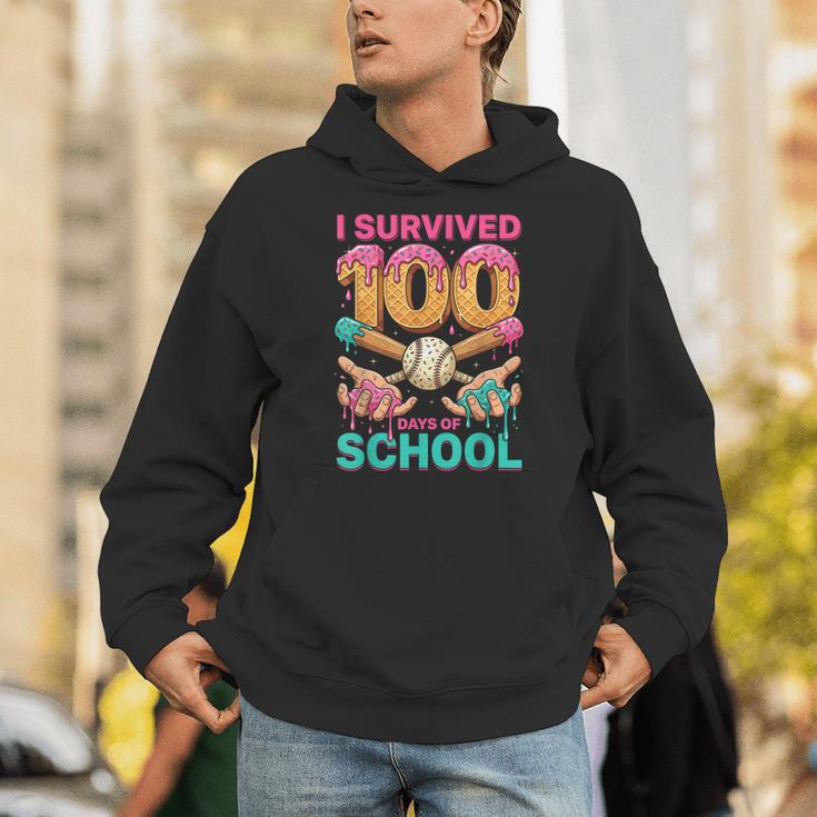 I Survived 100 Days Of School Baseball Ice Cream Drip Unisex Hoodie I Survived 100 Days Of School Baseball Ice Cream Drip Unisex Hoodie