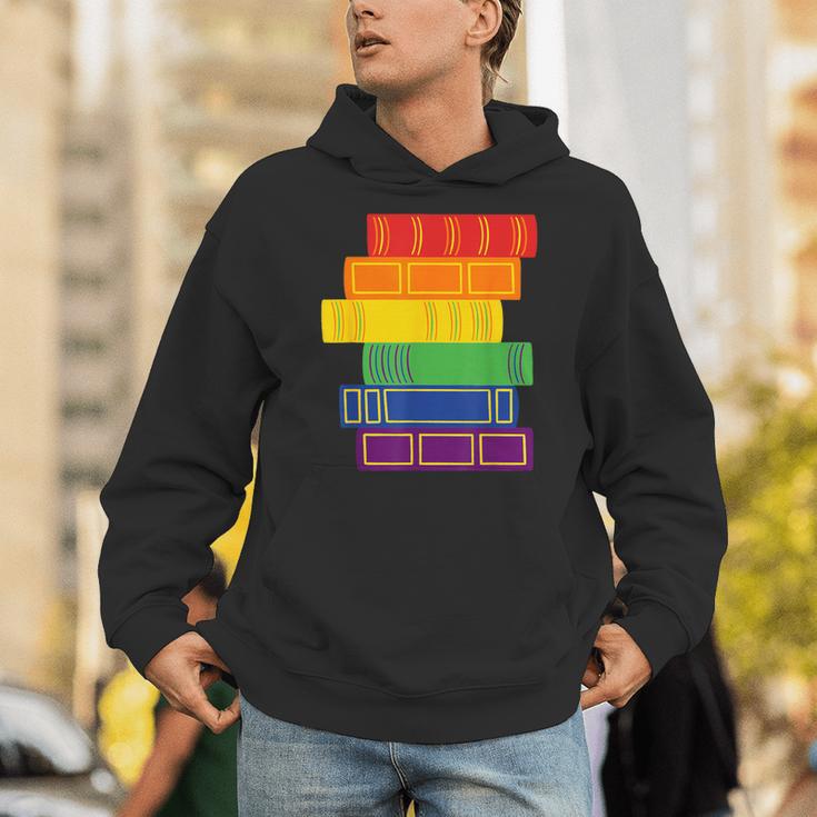 Threadless Grey Sky Chai Rainbow Book Pride Stack Graphic Unisex Hoodie