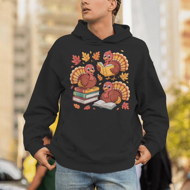 Turkey Reading Books Fall Thanksgiving Teacher Librarian Unisex Hoodie
