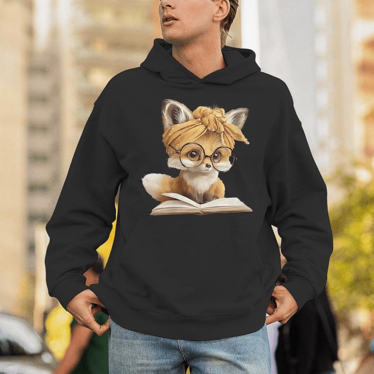 Women's Cute Fox Reading Book Lover Animal Graphic Baby Portrait Unisex Hoodie