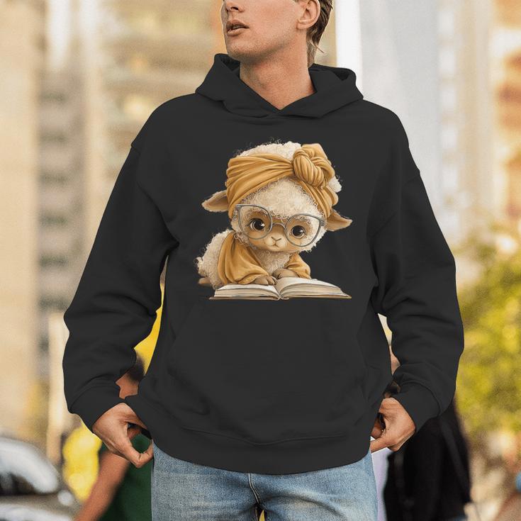 Women's Cute Lamb Reading Book Lover Animal Graphic Baby Sheep Open Unisex Hoodie Women's Cute Lamb Reading Book Lover Animal Graphic Baby Sheep Open Unisex Hoodie