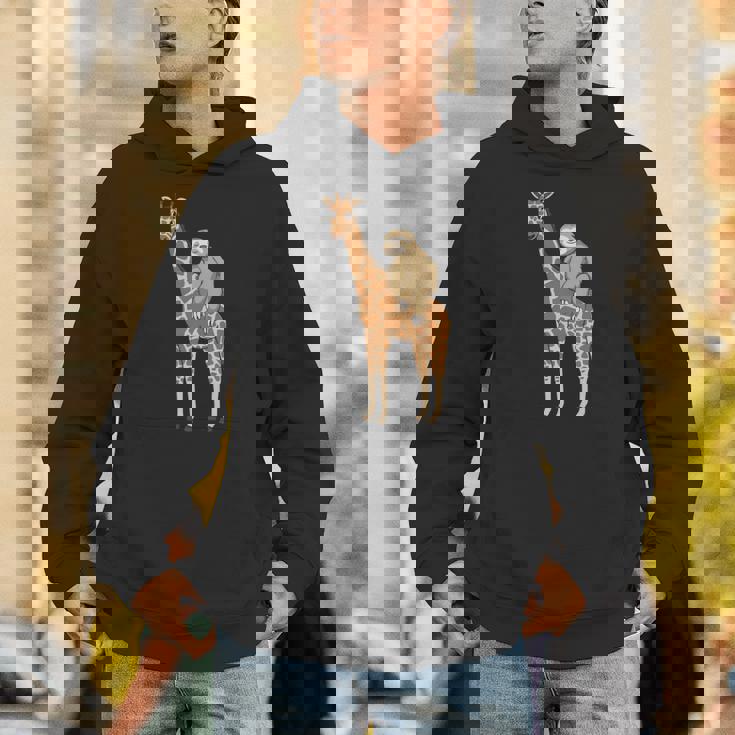 ナマケモノ キリン 面白い 怠惰なナマケモノ 動物 乗る キリン 長袖tシャツ パーカー