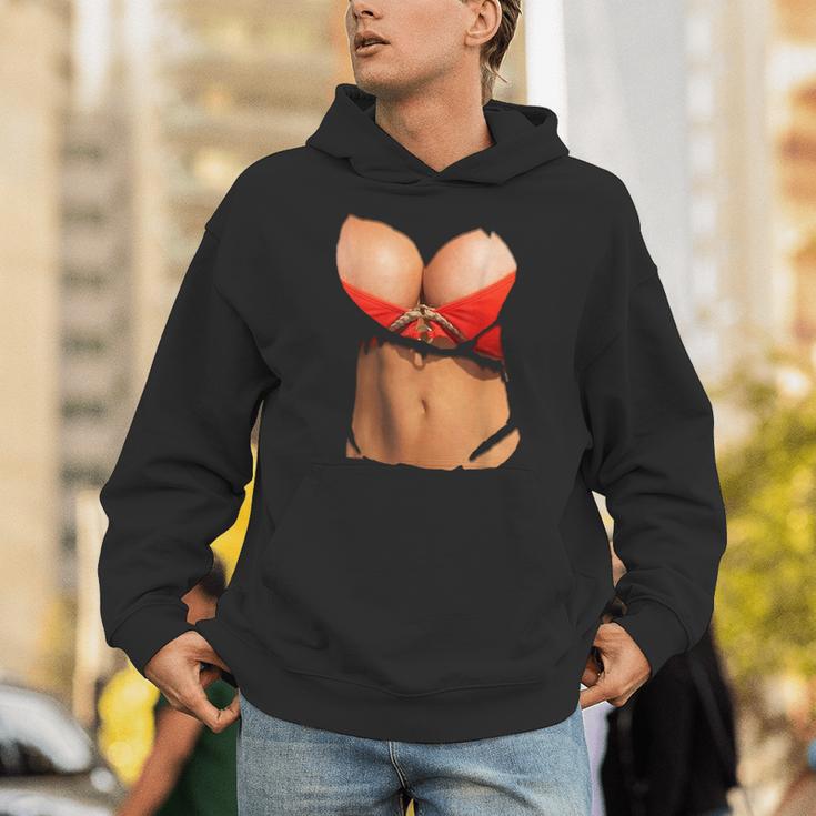 ファニーフェイクビキニボディとおっぱいコスチュームtシャツ パーカー