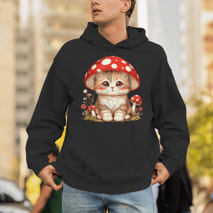 ヴィンテージ猫とキノコの帽子かわいいコテージコア美学 パーカー