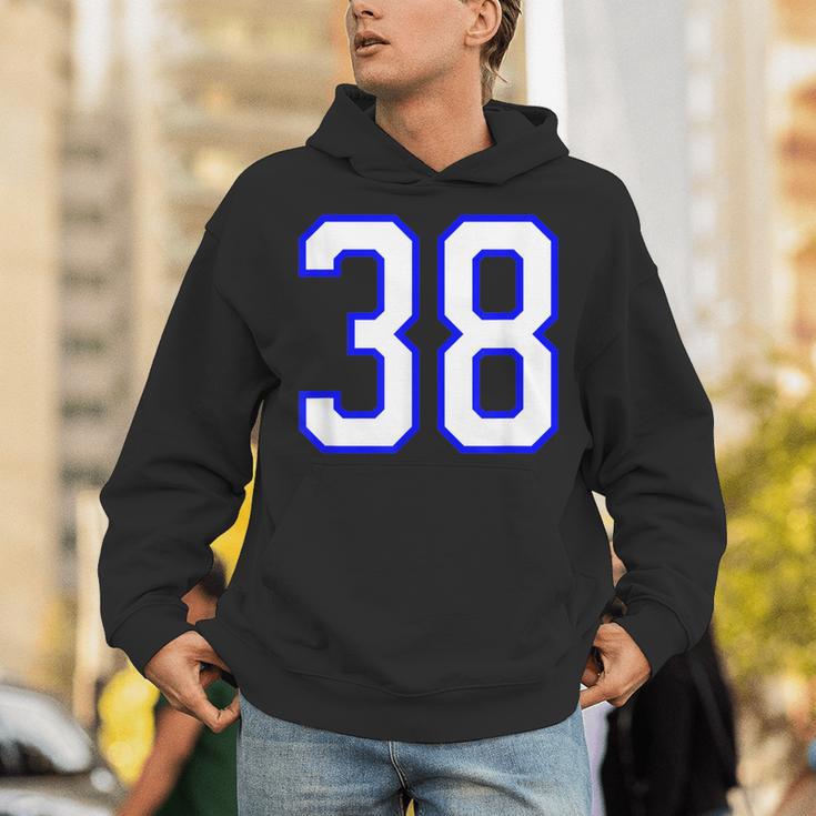 数字 38 Thirty Eight スポーツジャージ ホワイト ブルー 誕生日年齢 パーカー
