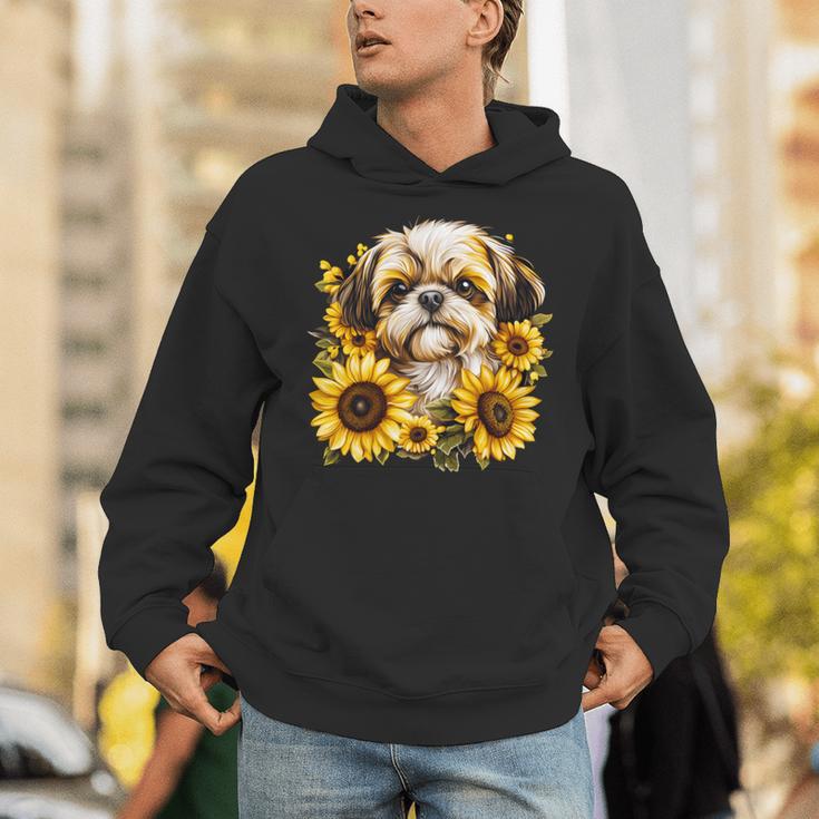 面白いtシャツ シーズー ひまわり わんこ メンズ 犬好き グッズ かわいい おもしろ 面白い 服 ネタ 長袖tシャツ パーカー