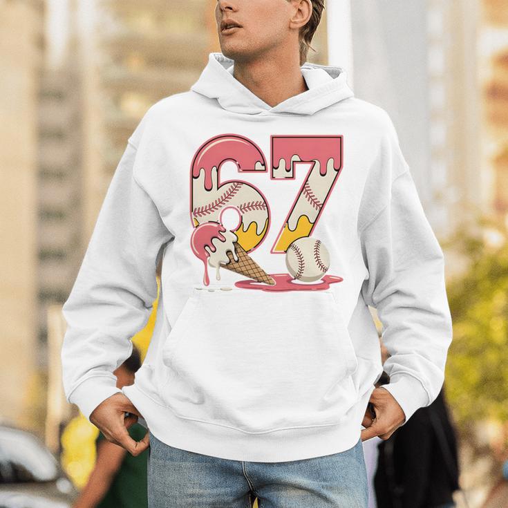 Baseball Drip Number 67 Player Ice Cream Or 67th Birthday Unisex Hoodie