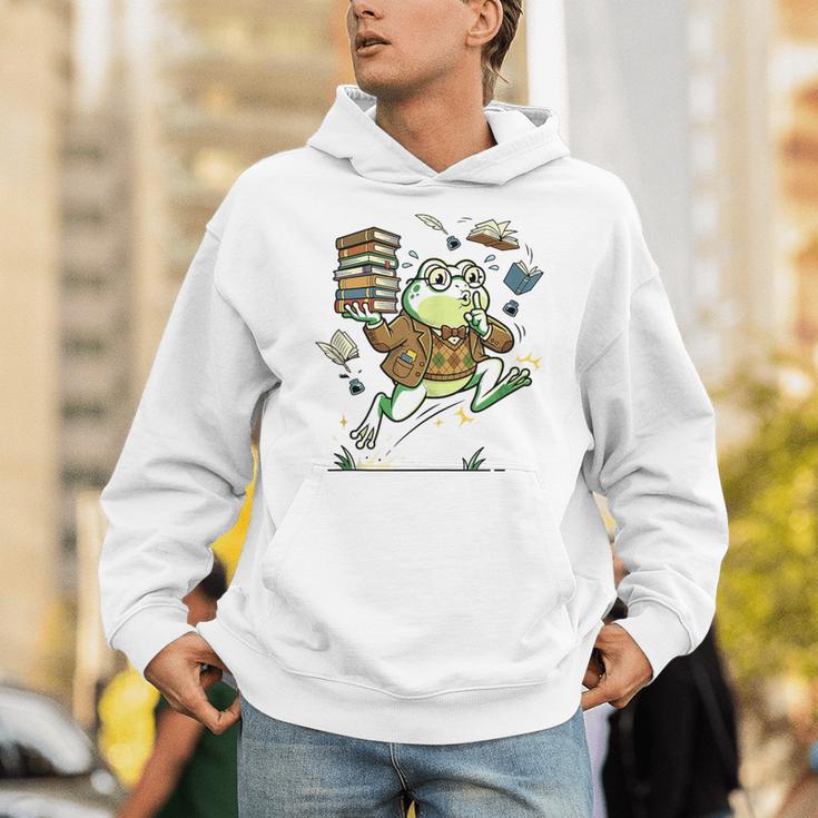 Book Lover Frog Quiet Please Cute Librarian Cartoon Unisex Hoodie