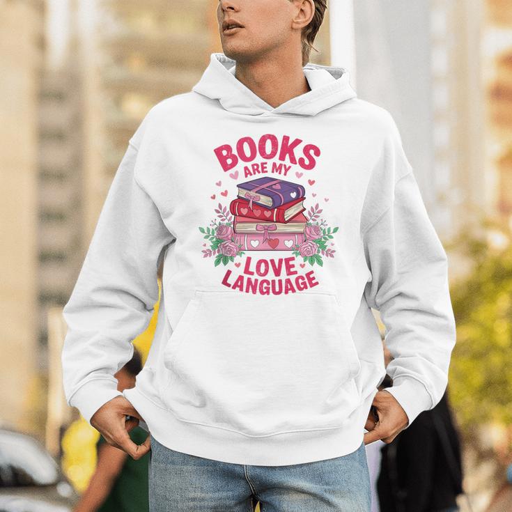 Books Are My Love Language Retro Bookish Pink Valentine Unisex Hoodie Books Are My Love Language Retro Bookish Pink Valentine Unisex Hoodie