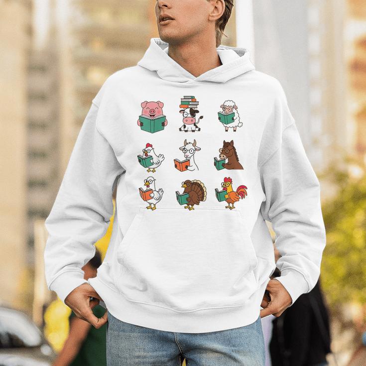 Cute Farm Animals Reading Books Teacher Library Reader Unisex Hoodie Cute Farm Animals Reading Books Teacher Library Reader Unisex Hoodie