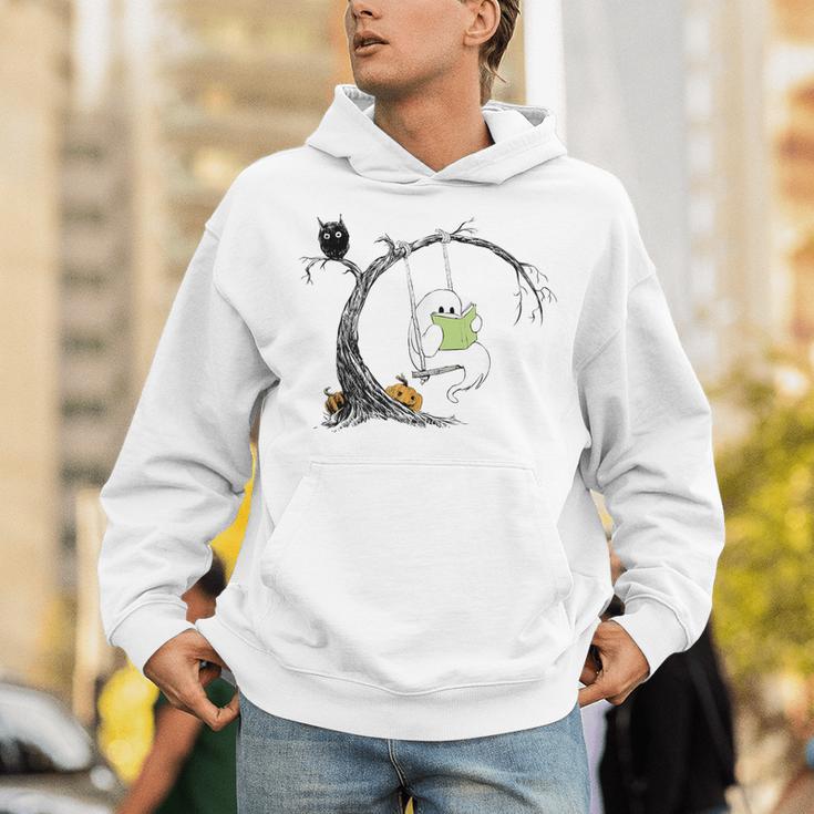 Cute Ghost Costume Reading Book Halloween Unisex Hoodie Cute Ghost Costume Reading Book Halloween Unisex Hoodie