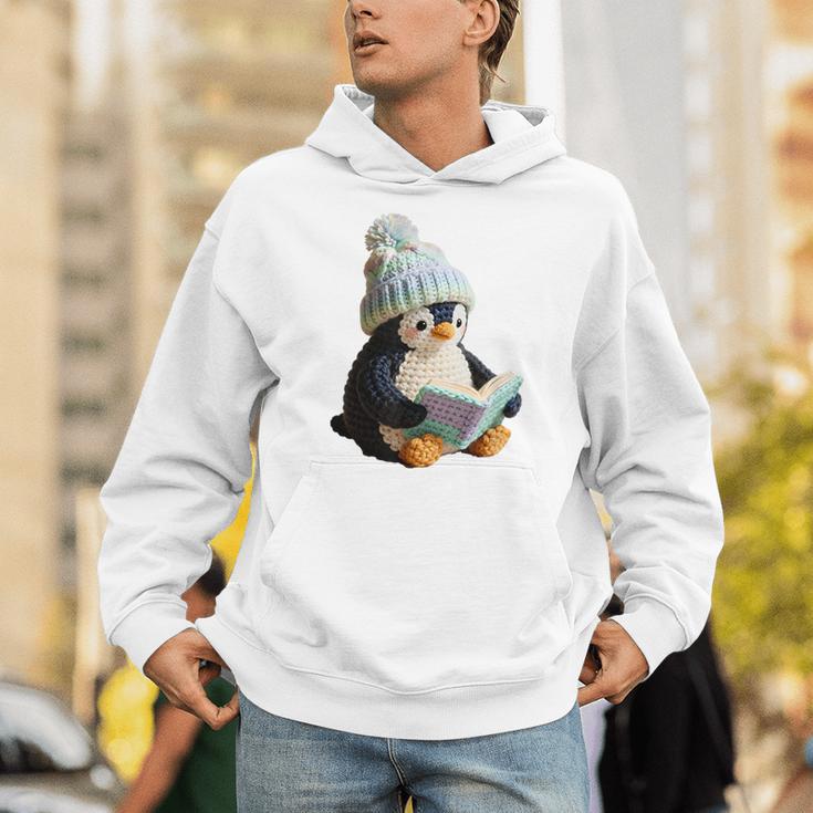Cute Penguin Reading Book Faux-Crochet Print Unisex Hoodie Cute Penguin Reading Book Faux-Crochet Print Unisex Hoodie
