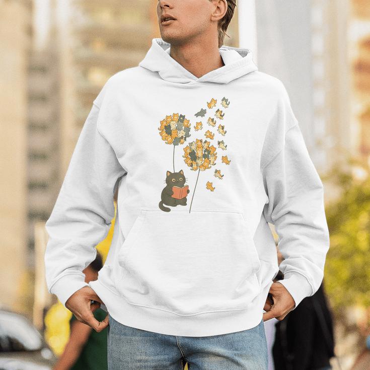 Cute Reading Cat With Kitten Dandelion Flowers Book Lover Unisex Hoodie Cute Reading Cat With Kitten Dandelion Flowers Book Lover Unisex Hoodie