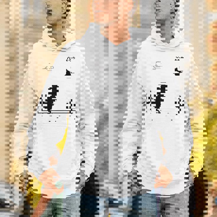 Dino T-Rex 恐竜 ピクセルゲーム インターネットなし オフライン 面白い 男性 パーカー