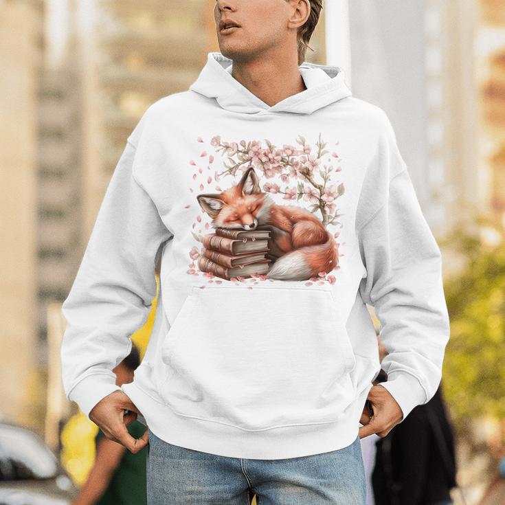 Fox And Book Lover Graphic For Women And Spring Pink Flower Unisex Hoodie Fox And Book Lover Graphic For Women And Spring Pink Flower Unisex Hoodie