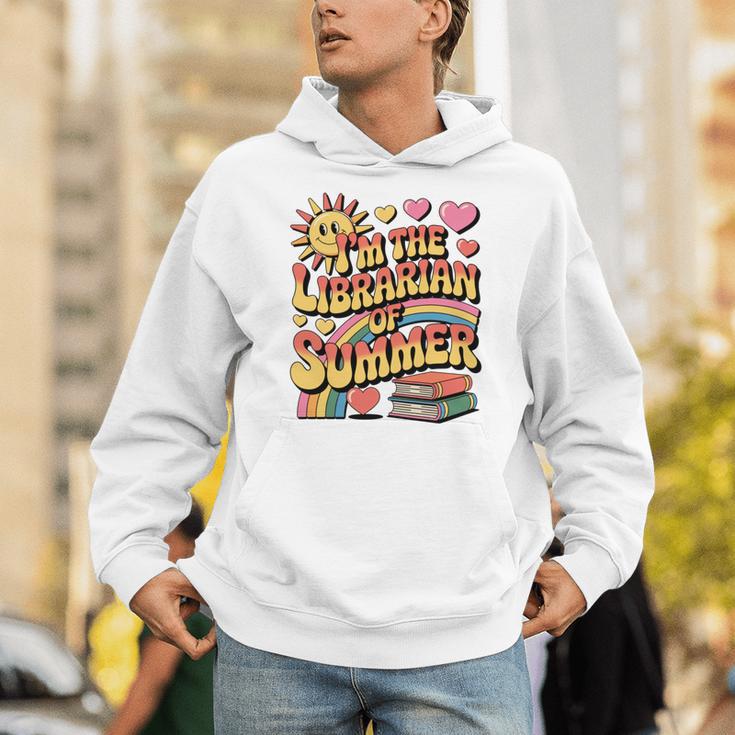 I'm The Librarian Of Summer Groovy Rainbow Retro Book Lover Unisex Hoodie