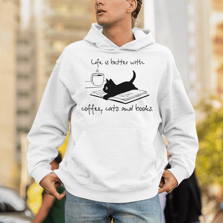 Life Is Better With Books Cats And Coffee Unisex Hoodie