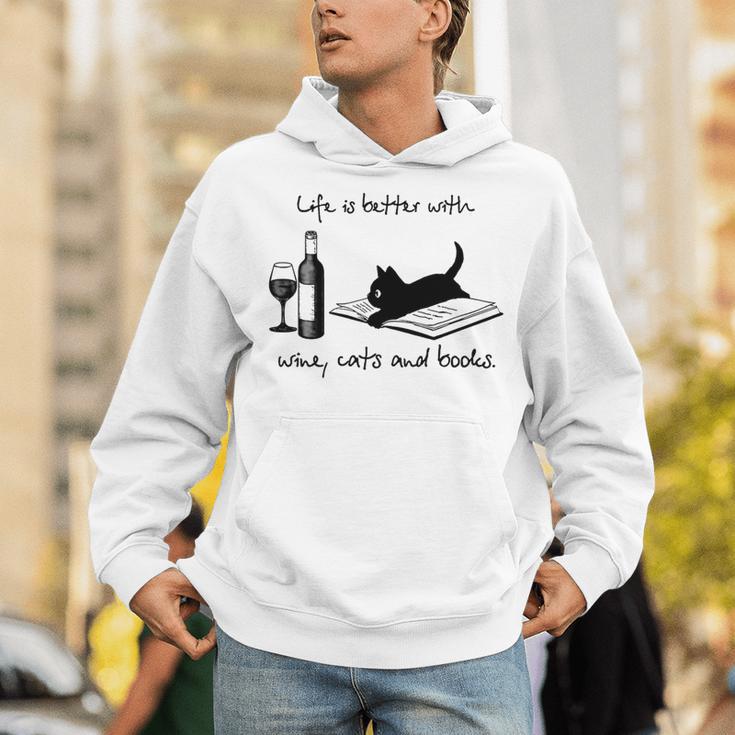 Life Is Better With Wine Cats And Books Unisex Hoodie