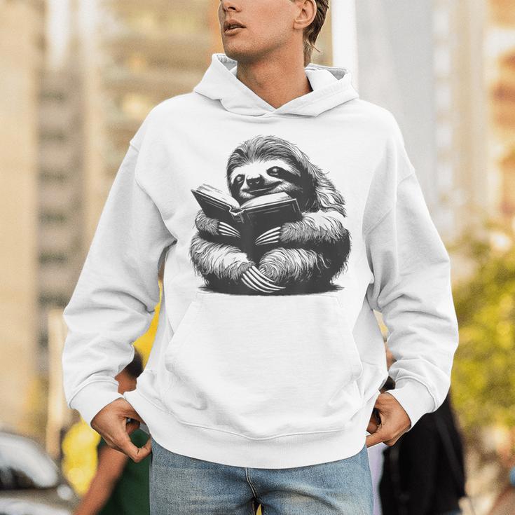 Sleepy Sloth Reading Book Cute Vintage Animal Graphic Unisex Hoodie