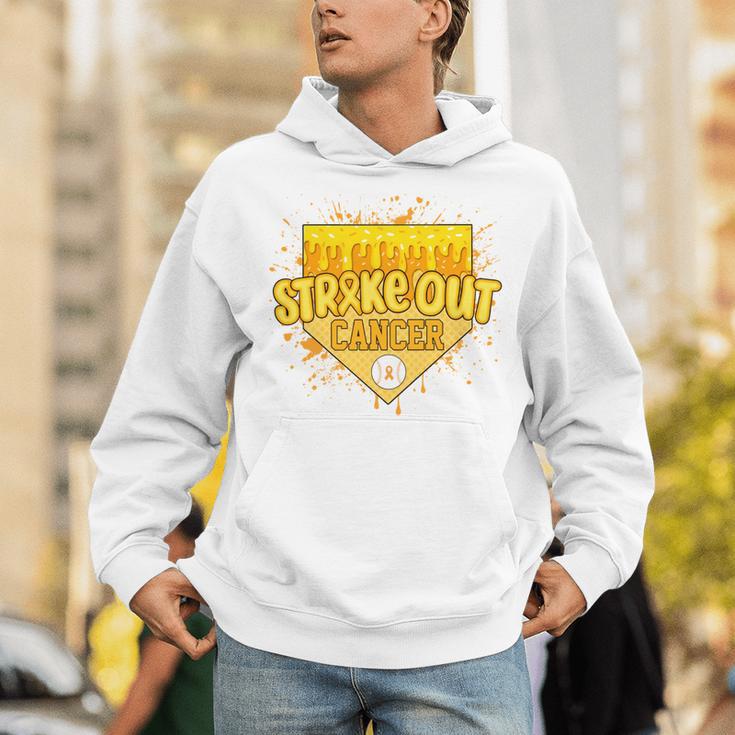Strike Out Childhood Cancer Boys Baseball Drip Gold Ribbon Unisex Hoodie