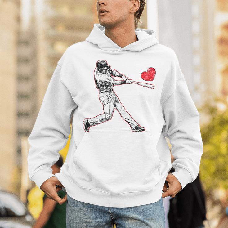 Valentines Baseball Batter Heart Player Silhouette Premium Tri-Blend Unisex Hoodie