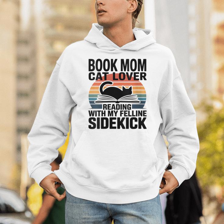 Women's Book Mom Cat Lover Reading With My Felline Sidekick Unisex Hoodie