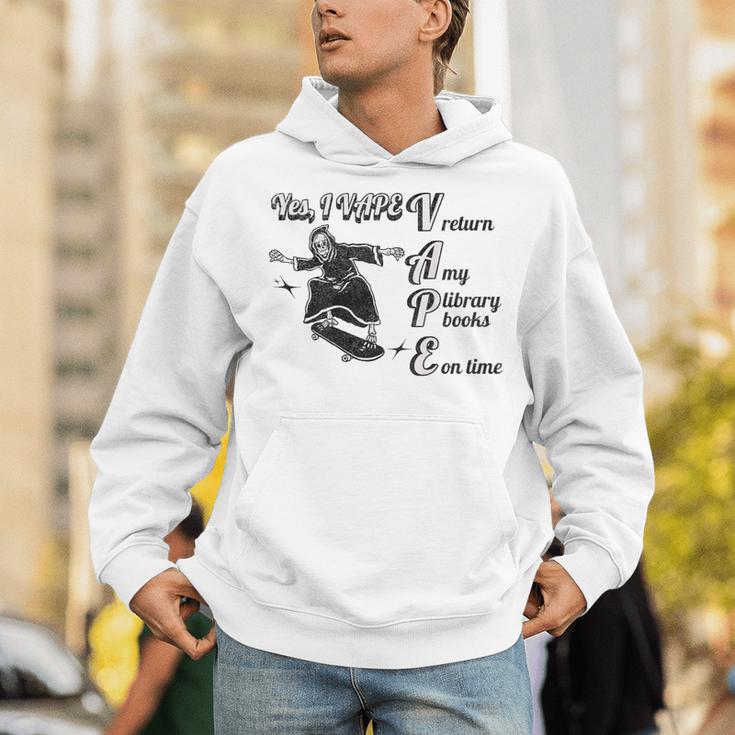 Yes I Vape Return My Library Books On Time Skeleton Skater Unisex Hoodie Yes I Vape Return My Library Books On Time Skeleton Skater Unisex Hoodie