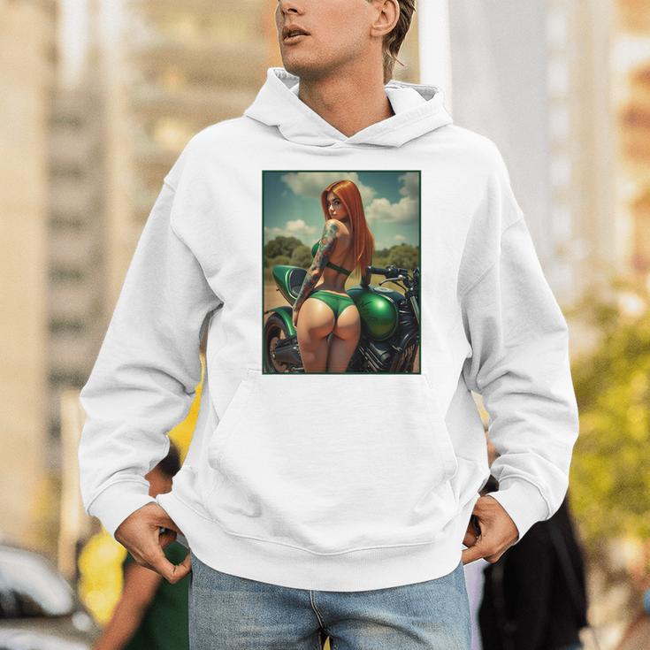 バックプリントtシャツ セクシーな赤毛ピンナップガール&バイク パーカー