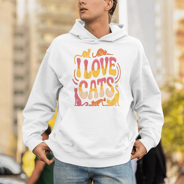 バックプリント 猫好き 引用 おもしろ猫 ミーム I Love Cats パーカー