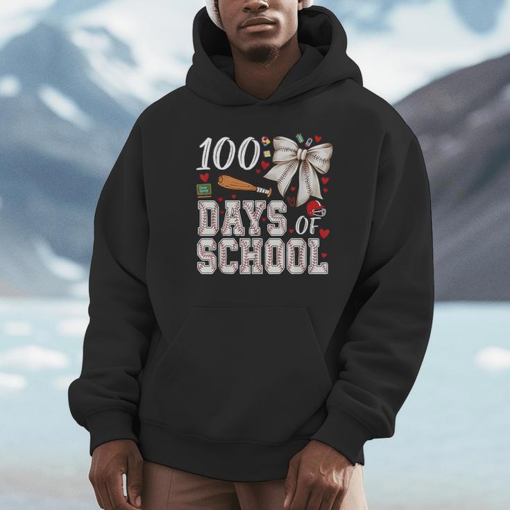 100 Days Of School Baseball 100th Day Of School Coquette Bow Unisex Hoodie 100 Days Of School Baseball 100th Day Of School Coquette Bow Unisex Hoodie