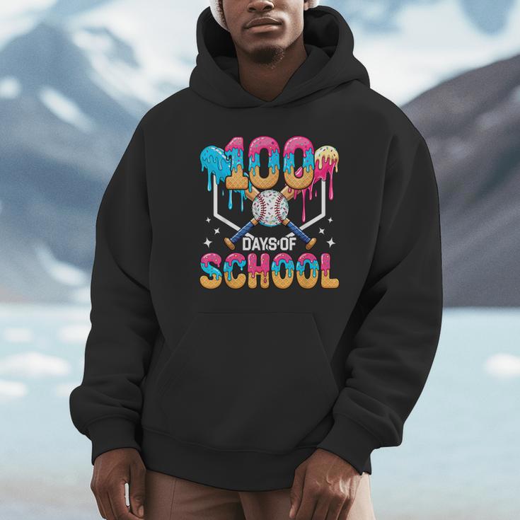 100 Days Of School Baseball Boys Ice Cream Drip 100th Day Unisex Hoodie