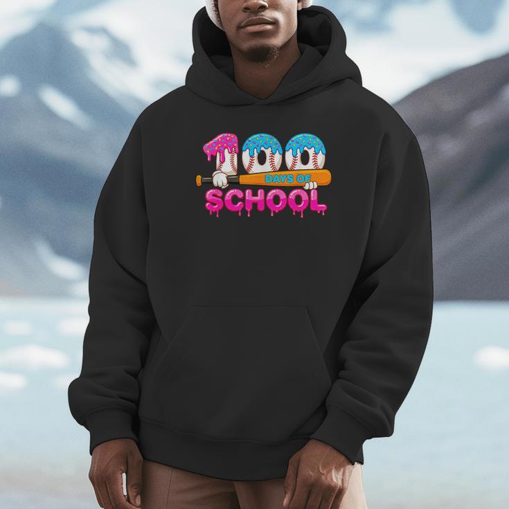 100 Days Of School Baseball Ice Cream Drip For Teacher Kid Unisex Hoodie