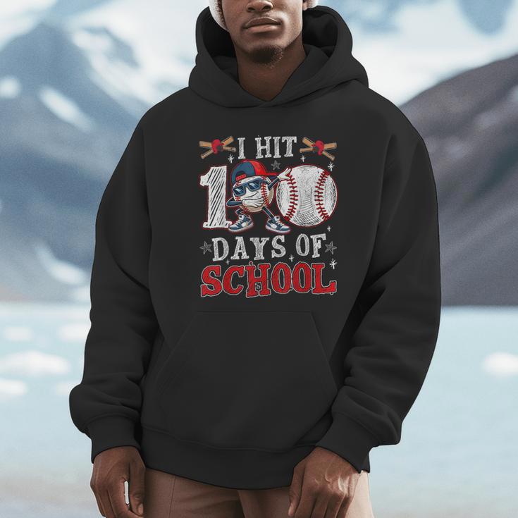 100 Days Of School Dabbing Baseball Hit Student Kids Boys Unisex Hoodie
